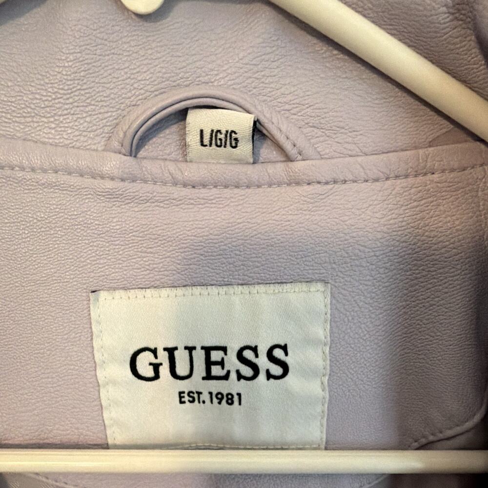 GUESS Est. 1981 Women’s Purple Moto Biker Jacket L Lined Zip Short - Picture 2 of 5